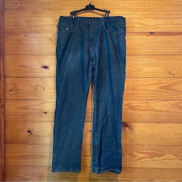 Rocawear Men’s Dark Wash Back Pocket Flap Straight Leg Jeans 38x34 - Picture 1 of 9
